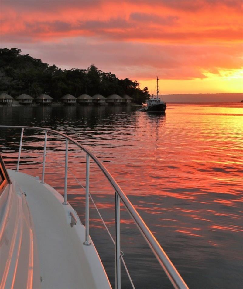 Sunset with The Silver Fox at anchor in Port Vila, Vanuatu - photo © Riviera Australia