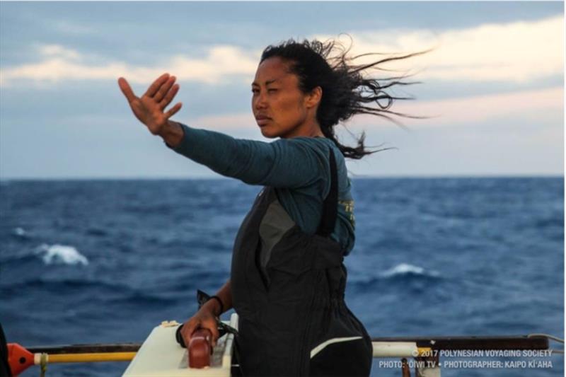 The brilliant navigator Kala Tanaka measuring where she needs to go using her hand photo copyright OIWI TV / Kaipo Ki'Aha taken at 