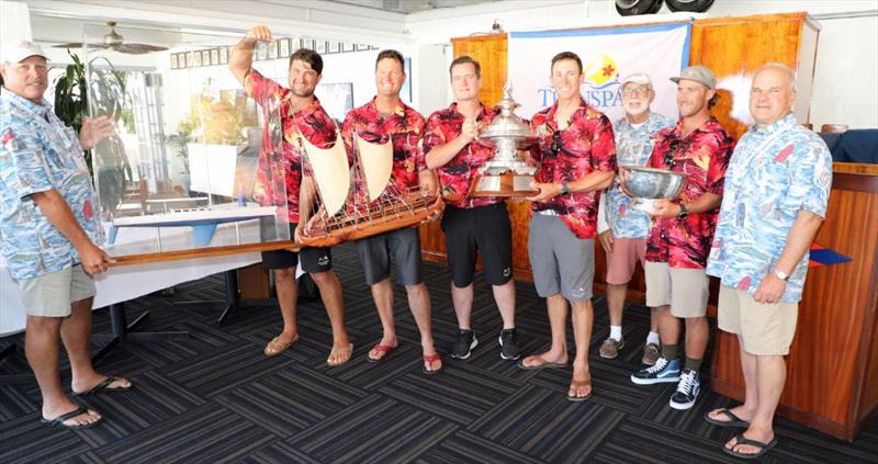 Members of the Warrior Won crew, their trophies & TPYC flag officers - 51st Transpac photo copyright David Livingston taken at Transpacific Yacht Club