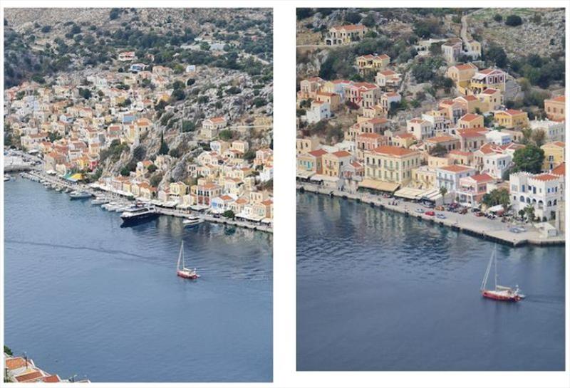 Debbie and Paul from Australian boat Wild Odyssey took these photos of Red Roo arriving at Symi Harbour photo copyright SV Red Roo taken at 