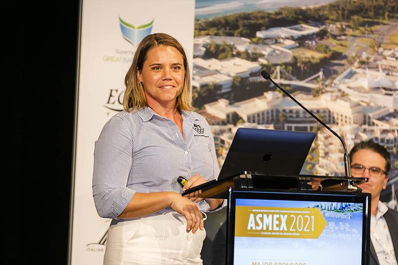 Jessica Gatt, Managing Director, Marine Protection Systems speaking at ASMEX 2021 photo copyright Sheree Burke taken at 