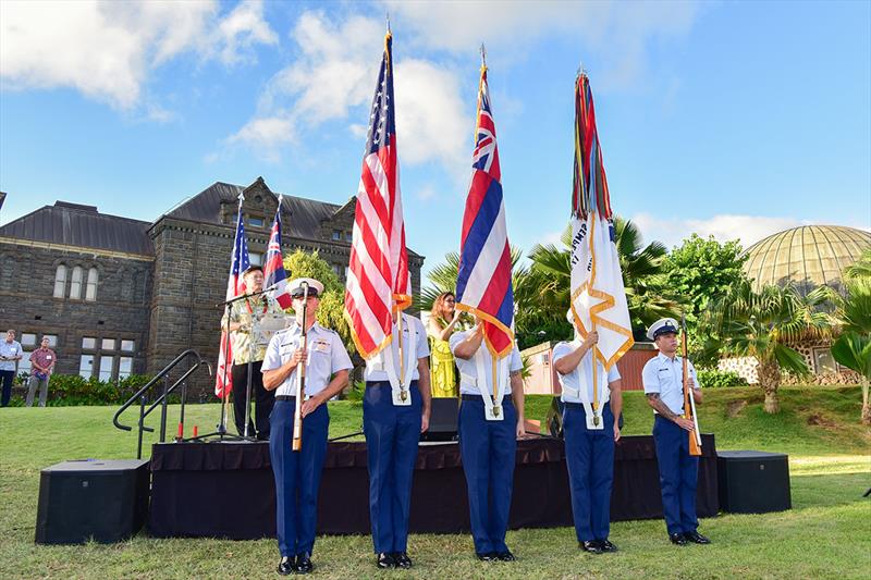 Coast Guard members present the colors during the 2019 Tribute to the Fourteenth Coast Guard District event, which was held at the Bishop Museum in Honolulu on Aug. 22, 2019 photo copyright Coast Guard Foundation taken at 