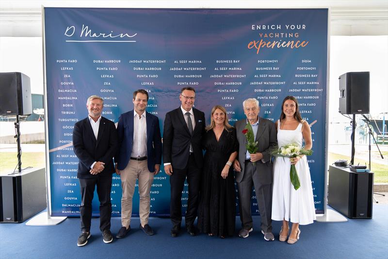 (L-R) Dean Smith, Chief Commercial Officer of D-Marin, Gyozo Lantos, Head of Mergers & Acquisitions of D-Marin, Oliver Dörschuck, CEO of D-Marin, Paola Piovesana, Director of Punta Faro Marina, Mr Eugenio Piovesana, Greta Dus, Head of Commercial of PFM photo copyright D-Marin taken at 