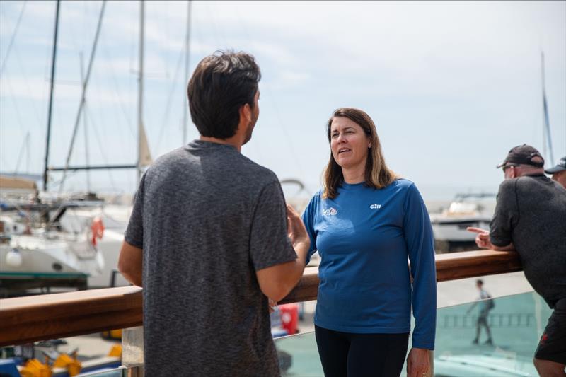 USST Sport Psychologist Jessica Mohler meets with new USST Women's iQFOiL coach Pedro Pascual at the Can Pastilla Marina photo copyright US Sailing Team taken at Real Club Náutico de Palma