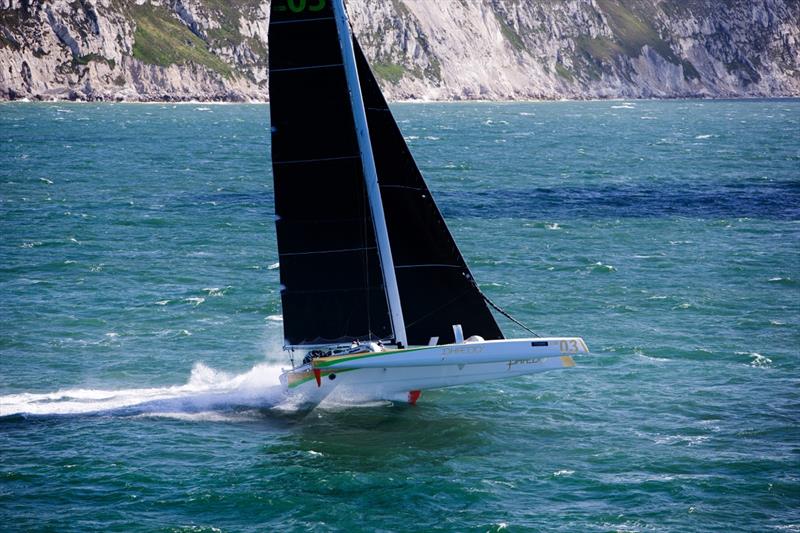 Phaedo 3 smashes the J.P.Morgan Asset Management Round the Island Race record in a time of 2 hours 23 minutes, 23 seconds photo copyright Rachel Fallon-Langdon / Team Phaedo taken at  and featuring the MOD70 class