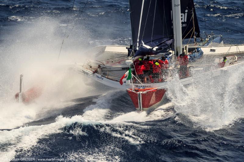 Giovanni Soldini's Italian MOD70, Maserati will be up against Lloyd Thornburg's Phaedo3 in less than two days time for the RORC Transatlantic Race from Lanzarote to Grenada photo copyright Guilain Grenier / Gilles Martin Raget taken at Royal Ocean Racing Club and featuring the MOD70 class