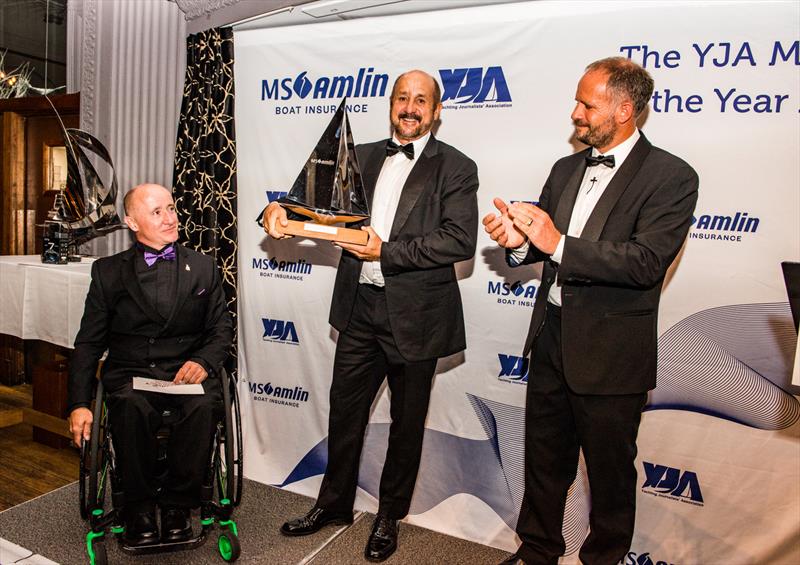 MS Amlin Seamanship Award 2019 being presented to Roy Disney by Sean Rose (winner 2018) and Conrad Humphreys photo copyright Sally Golden taken at  and featuring the  class
