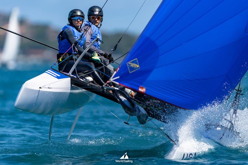 USA' Cody Roe & Brooke Mertz during the 2023 Youth Sailing World Championships photo copyright Gabriel Heusi / World Sailing taken at  and featuring the Nacra 15 class