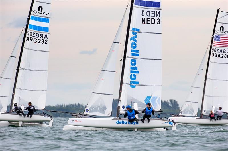 Racing on day 5 at Sailing World Cup Miami photo copyright Richard Langdon / Ocean Images taken at Coconut Grove Sailing Club and featuring the Nacra 17 class