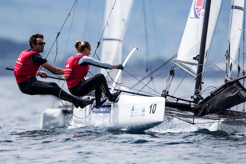 John Gimson-Anna Burnet on day 5 of the World Cup Series Final in Santander photo copyright Pedro Martinez / Sailing Energy / World Sailing taken at  and featuring the Nacra 17 class