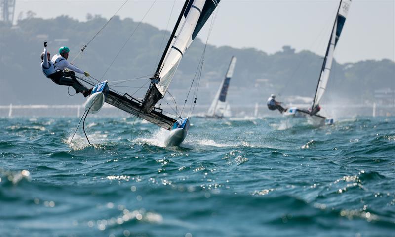 Big Wave Wednesday on Tokyo 2020 Olympic Sailing Competition Day 4 photo copyright Sailing Energy / World Sailing taken at  and featuring the Nacra 17 class