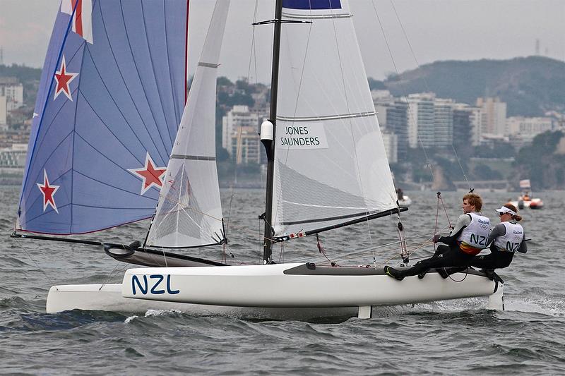 The only female skipper in the Medal race Gemma Jones (NZL) helms the Nacra 17 to a win in the Medal Race photo copyright Richard Gladwell taken at  and featuring the Nacra 17 class