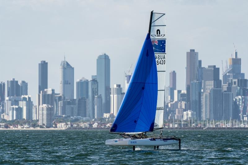 Tayla Rietman and Lachlan White - 2018 Sail Melbourne International, Day 3 photo copyright Beau Outteridge taken at Royal Brighton Yacht Club and featuring the Nacra 17 class