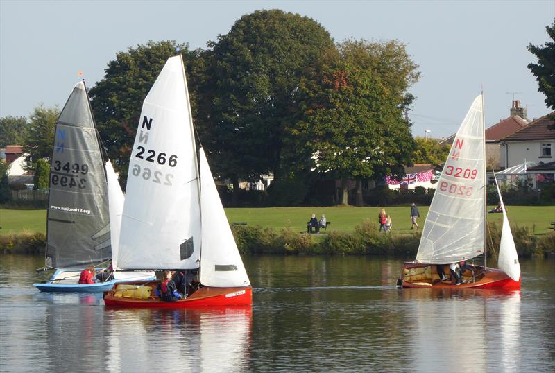 Top top three boats during the Yeadon National 12 Open photo copyright Clare Rutherford taken at Yeadon Sailing Club and featuring the National 12 class