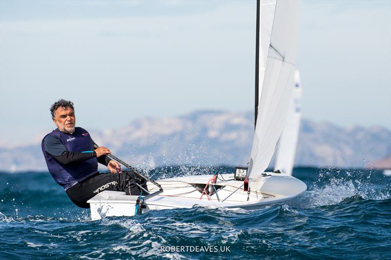 Javier Estarellas Coll on day 2 of the OK Dinghy Europeans in Bandol photo copyright Robert Deaves / www.robertdeaves.uk taken at Société Nautique de Bandol and featuring the OK class