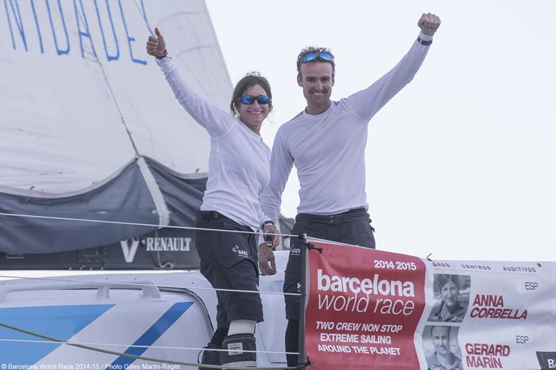 Anna Corbella and Gerard Marín on GAES Centros Auditivos finish 3rd in the Barcelona World Race photo copyright Gilles Martin-Raget / Barcelona World Race taken at  and featuring the IMOCA class