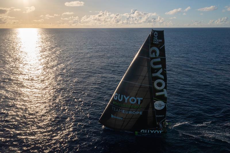 4 February 2023, Leg 2, Day 11 onboard GUYOT environnement - Team Europe. Drone view - photo © Charles Drapeau / GUYOT environnement - Team Europe