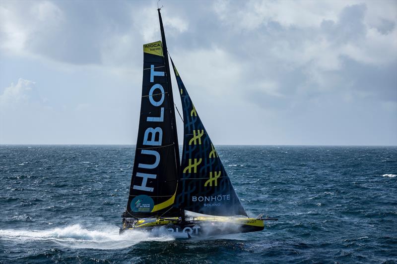 Swiss skipper Alan Roura (HUBLOT) photo copyright Pierre Bouras taken at  and featuring the IMOCA class