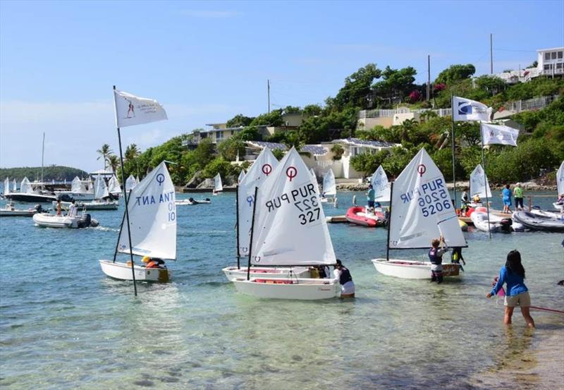 Optimists launch from the beach at the host St. Thomas Yacht Club in the 2021 IOR photo copyright Dean Barnes taken at St. Thomas Yacht Club and featuring the Optimist class
