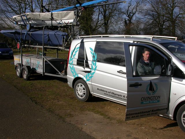 Dave Hall in the Ovington Boats van arrives at the Rutland 9er open photo copyright Paul Manning taken at Rutland Sailing Club and featuring the  class