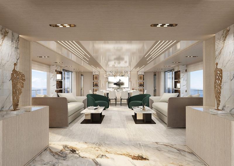 Main Saloon of the concept Elegantiae. Two key elements: the led strip lights and the use of the precious Calacatta Oro marble photo copyright Leonardo Santi Design taken at  and featuring the Power boat class