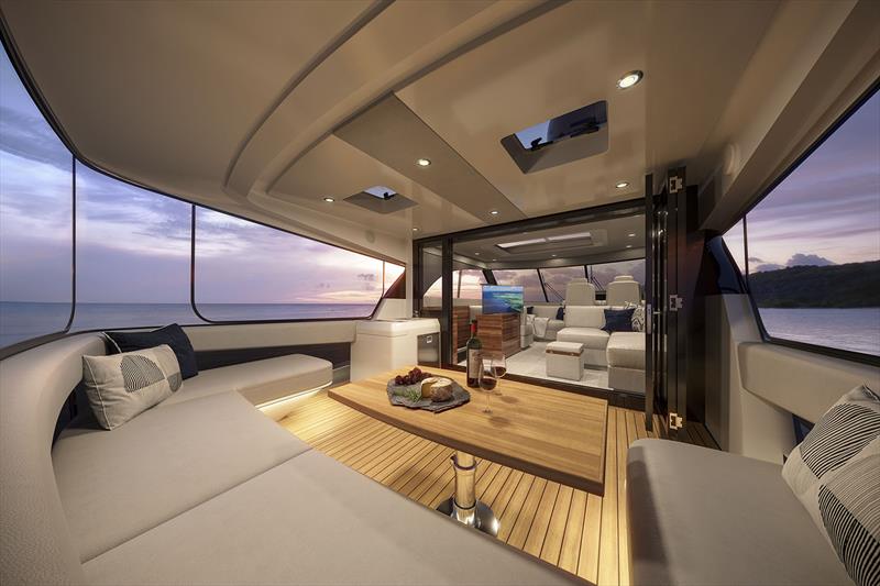 Sky lounge aboard the marvellous new M60 photo copyright Maritimo taken at  and featuring the Power boat class