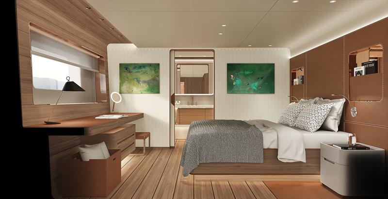 Custom Line Navetta 50 - VIP Bedroom - Renders by ACPV Architects Antonio Citterio Patricia Viel photo copyright Custom Line taken at  and featuring the Power boat class