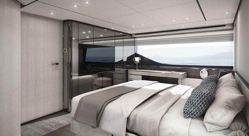 Ferretti Yachts 860 master cabin photo copyright Ferretti Yachts taken at  and featuring the Power boat class