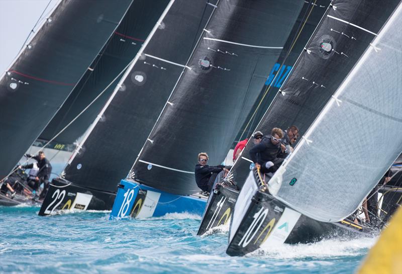 The fleet race to the windward mark on day 4 of the RC44 Bermuda Cup photo copyright NicoMartinez / MartinezStudio taken at Royal Bermuda Yacht Club and featuring the RC44 class