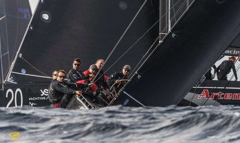 Team CEEREF disappear behind the swell on day 2 of the RC44 Valletta Cup fleet racing photo copyright Nico Martinez / www.MartinezStudio.es taken at  and featuring the RC44 class