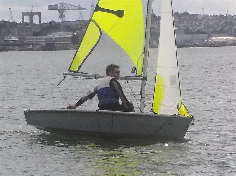 Douglas Langford heads back in the club Feva during the Nearly St Germans pursuit race photo copyright Pete Tibbins taken at Torpoint Mosquito Sailing Club and featuring the RS Feva class
