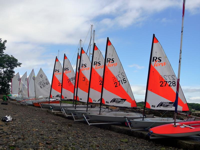 Optimist and Tera groups lined up and ready for to launch during the Dalgety Bay Development Regatta photo copyright Kiki Papapanagioutou taken at Dalgety Bay Sailing Club and featuring the RS Tera class