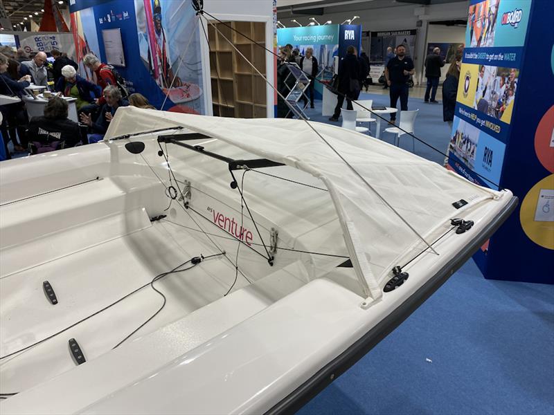 Cover fitted over tillers when lever steering is used (with forward-facing seats) photo copyright Magnus Smith taken at RYA Dinghy Show and featuring the RS Venture class