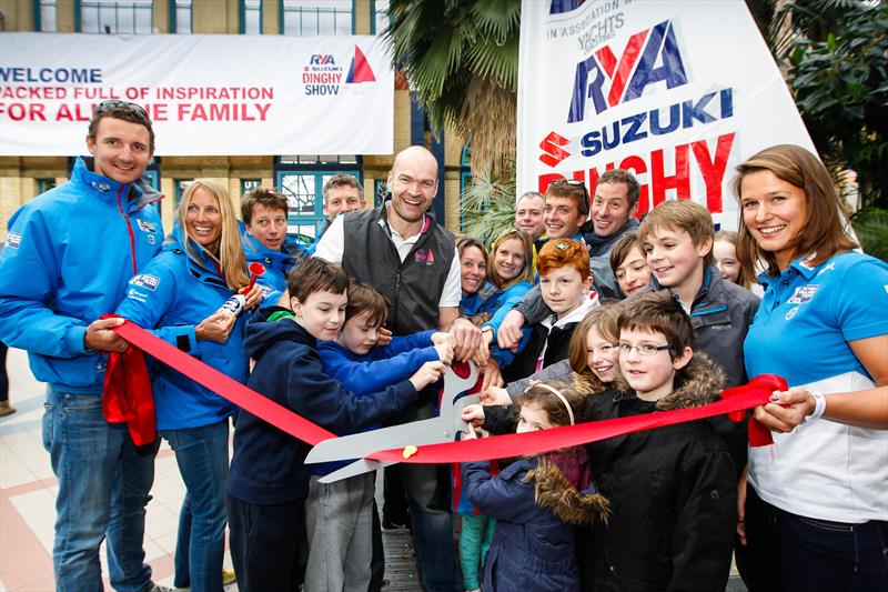 Monty Halls and British Sailing Team sailors officially open the 2016 RYA Suzuki Dinghy Show photo copyright Paul Wyeth / RYA taken at RYA Dinghy Show and featuring the  class