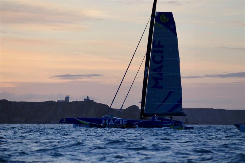 First images of the trimaran MACIF and Francois Gabart as they arrive in Brest after the record time for a solo circumnavigation - photo © Jean-Marie Liot