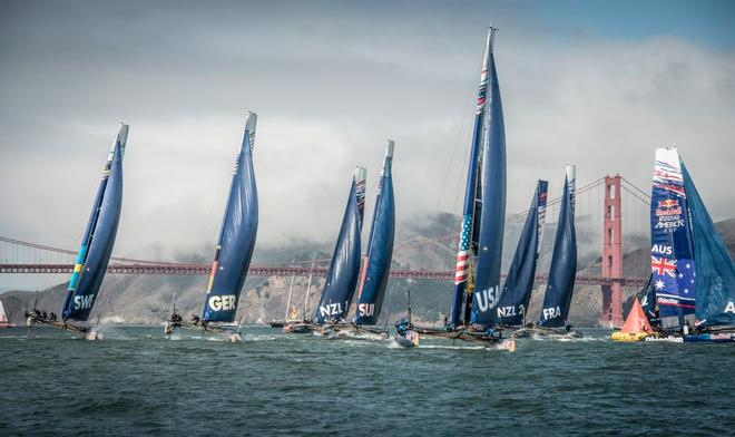 Fleet in action at the 2013 Red Bull Youth America’s Cup © Loris von Siebenthal/Team Tilt Sailing