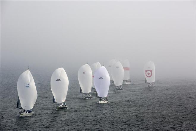 The Farr 40 fleet going through the fog  ©  Rolex/Daniel Forster http://www.regattanews.com