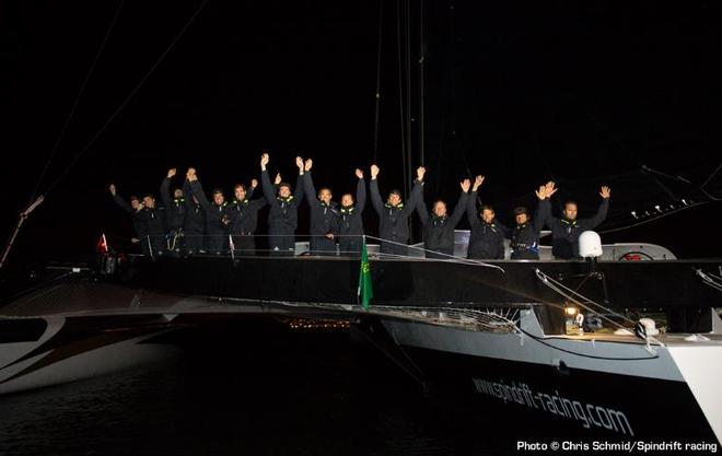  Maxi Spindrift 2 (trimaran) at the arrival of the Rolex Fastnet 2013, taking the first place ahead Banque Populaire. © Chris Schmid/Spindrift Racing