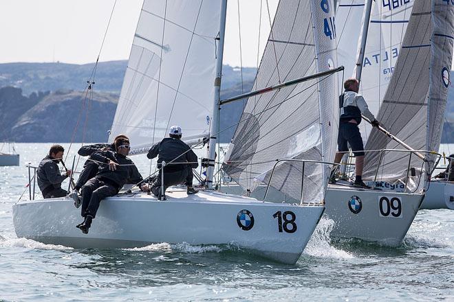 Howth Yacht Club, Co. Dublin, Ireland; Monday 26th August 2013: The Italian Marine team in action on La Superba during the opening race of the BMW J24 World Championships at Howth Yacht Club yesterday (Monday). © David Branigan/Oceansport http://www.oceansport.ie/