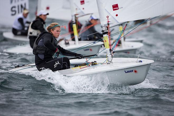National Yacht Club, Co. Dublin, Ireland; Monday 2nd September 2013: Claire Dennis from the United States competing in the Laser Radial fleet qualifier racing on Day 2 at the Laser European World Championships at the National Yacht Club. © David Branigan/Oceansport http://www.oceansport.ie/