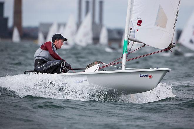 National Yacht Club, Co. Dublin, Ireland; Monday 2nd September 2013: Ireland’s Finn Lynch in the leading pack during the Laser Radial fleet qualifier racing on Day 2 at the Laser European World Championships at the National Yacht Club. © David Branigan/Oceansport http://www.oceansport.ie/