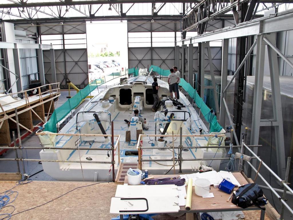 Works continue at Green Marine on the final stage of the first Volvo Ocean 65 © Volvo Ocean Race http://www.volvooceanrace.com