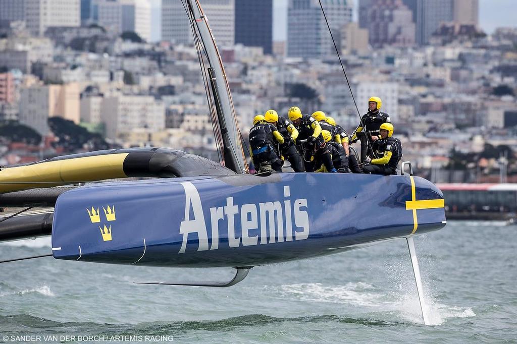 Artemis Racing (SWE) vs. Luna Rossa (ITA), Semi-final race two. ITA wins by 2:05. 7th of August, 2013, San Francisco, USA photo copyright Sander van der Borch / Artemis Racing taken at  and featuring the  class