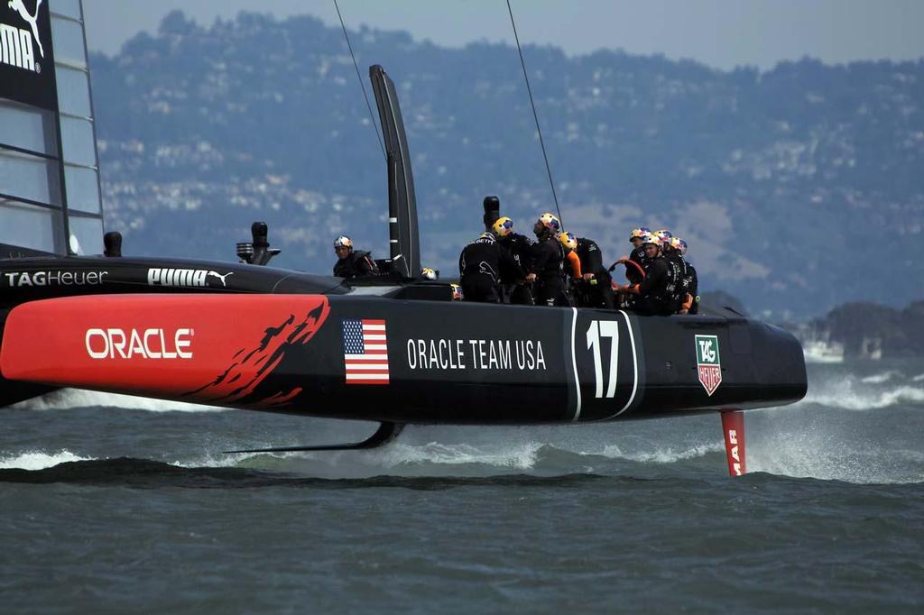 Oracle Team USA in action during race 5 on day 3 of the 34th America’s Cup © Chuck Lantz http://www.ChuckLantz.com