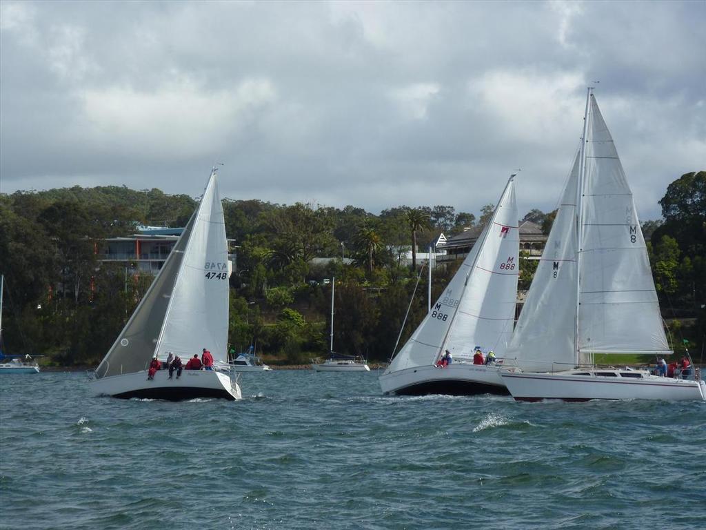 Close racing in race 1 - Northshore Nationals at Lake Macquarie photo copyright Rod Mackay taken at  and featuring the  class