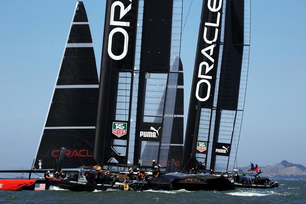 Team Oracle boats one and two prepare for a run.  - America’s Cup 2013 © Chuck Lantz http://www.ChuckLantz.com