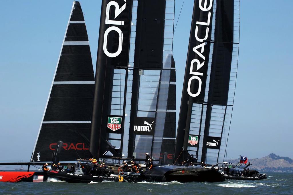 Team Oracle boats one and two prepare for a run.  - America's Cup 2013 photo copyright Chuck Lantz http://www.ChuckLantz.com taken at  and featuring the  class