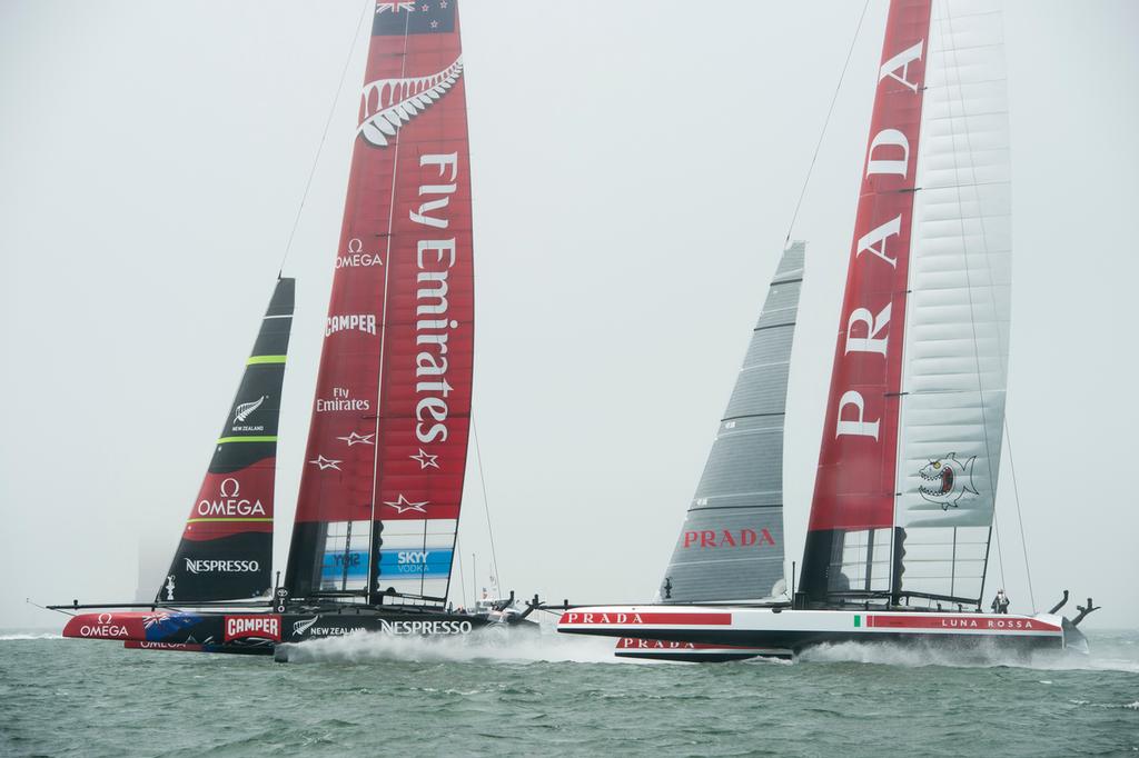 Emirates Team New Zealand and Luna Rossa Challenge start race two of the Louis Vuitton Cup final. 18/8/2013 photo copyright Chris Cameron/ETNZ http://www.chriscameron.co.nz taken at  and featuring the  class
