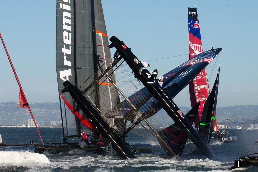 Oracle Team USA America’s Cup World Series San Francisco 2012 october - Race Day 4. The Kingpost is directly under the wingsail in this shot. photo copyright ACEA - Photo Gilles Martin-Raget http://photo.americascup.com/ taken at  and featuring the  class