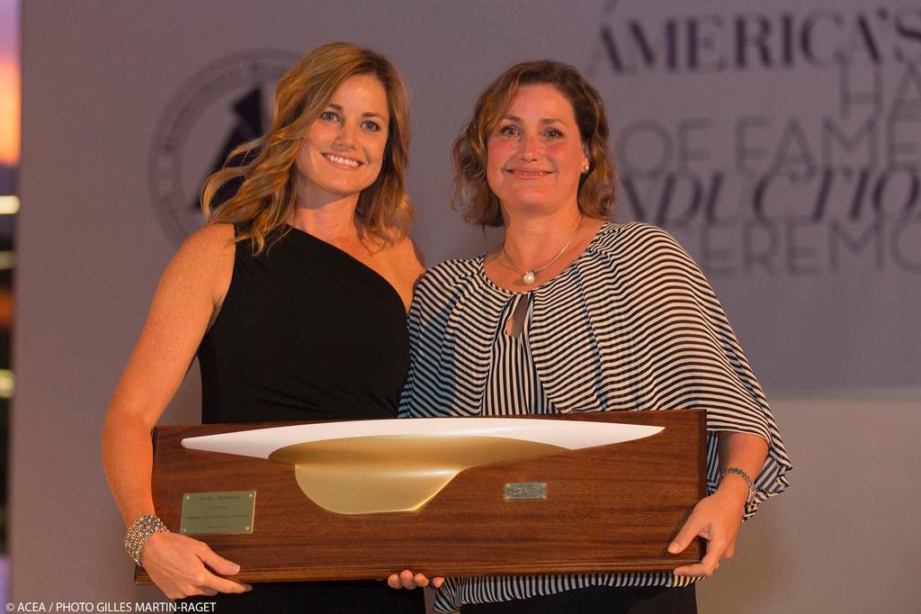 America’s Cup Hall of Fame - Noel Robins&rsquo; two daughters accept the trophy on his behalf. photo copyright ACEA - Photo Gilles Martin-Raget http://photo.americascup.com/ taken at  and featuring the  class